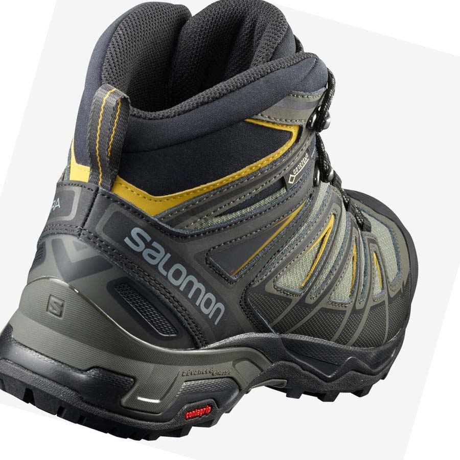 Salomon X ULTRA 3 WIDE MID GORE-TEX Túracipő Férfi Szürke Fekete Zöld | HU 2031LIS